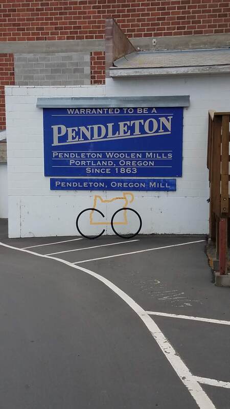 The bike rack outside the Pendleton Woolworks in Pendleton OR.