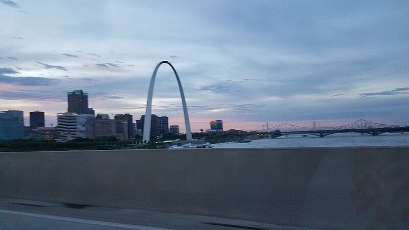 Saint Louis Gateway Arch and skyline, seen from across the Mississippi River in East Saint Louis IL.