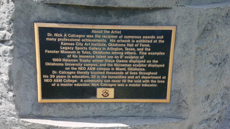 Plaque on the pedestal of the bronze statue of Mickey Mantle, in his hometown of Commerce OK.