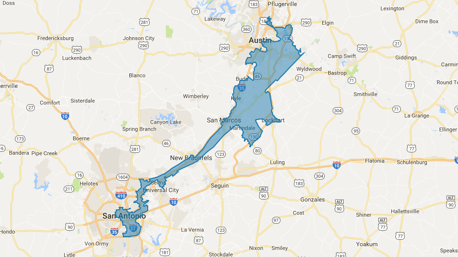 Map showing Texas Congressional District 35.