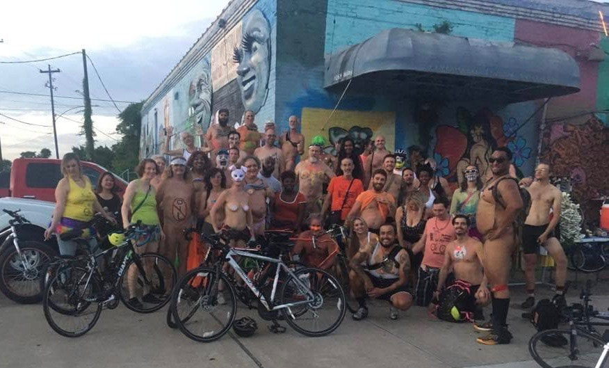 Group photo of the participants at the start of WNBR 2018, taken in front of Super Happy Fun Land