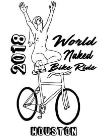 Image of a nude woman standing, knees bent, on the saddle of a bicycle, inspired by a similar picture of Kermit the Frog.